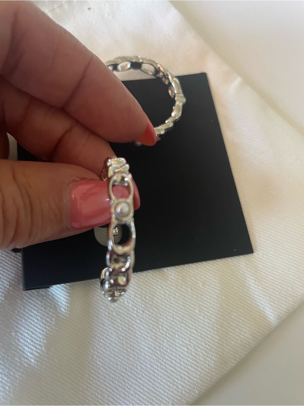 Coach Polished Silver Chain-Link Hoop Earrings - Picture 3 of 5